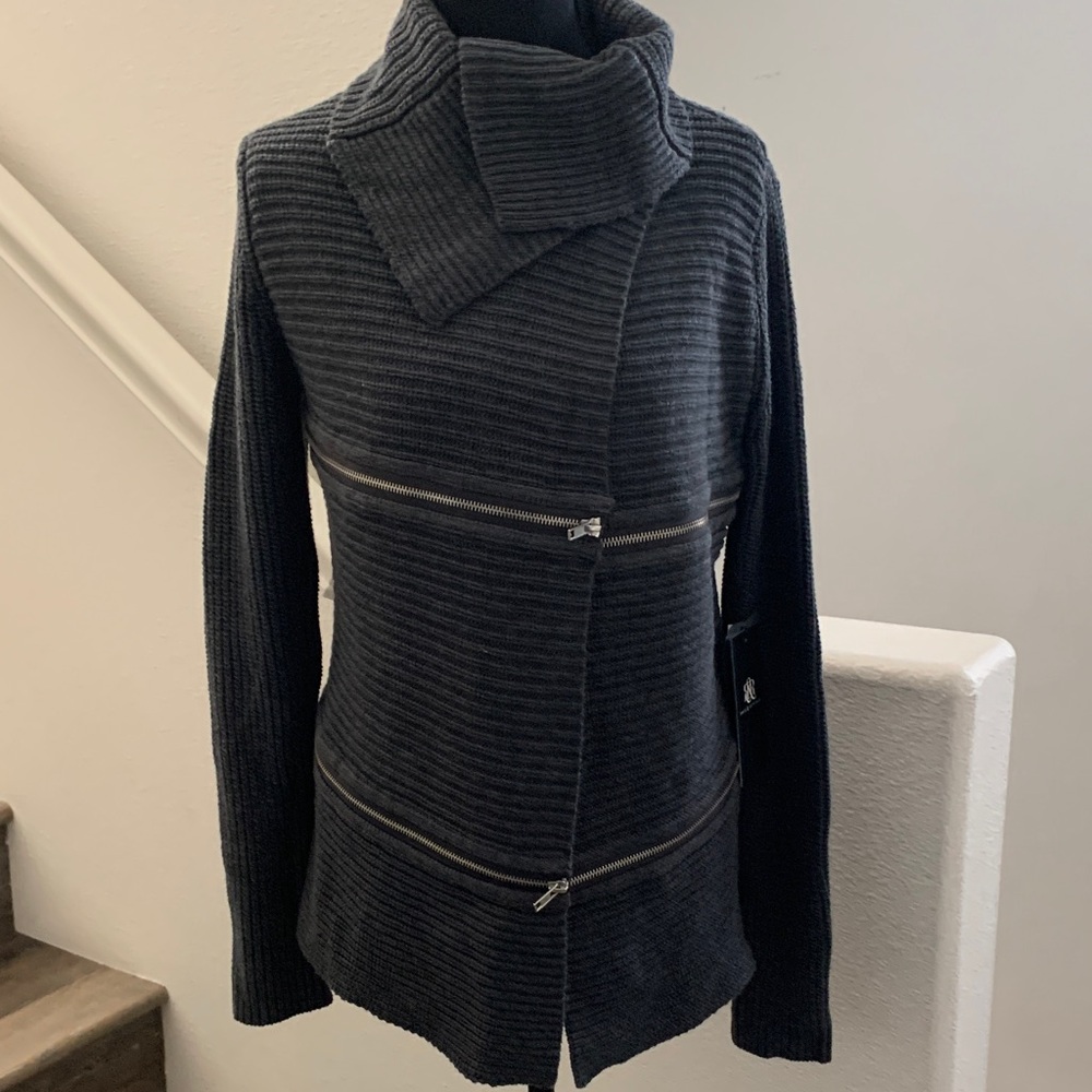 💯 Cotton Chic Charcoal Cardigan With Zipper Accents.